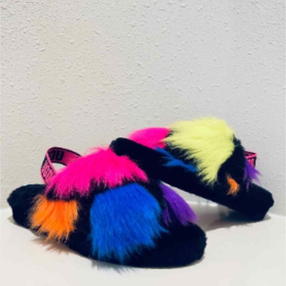 UGG Fluff Yeah Party Spots Slide Sheepskin Slipper Sandals Women's Cozy 8 9 10